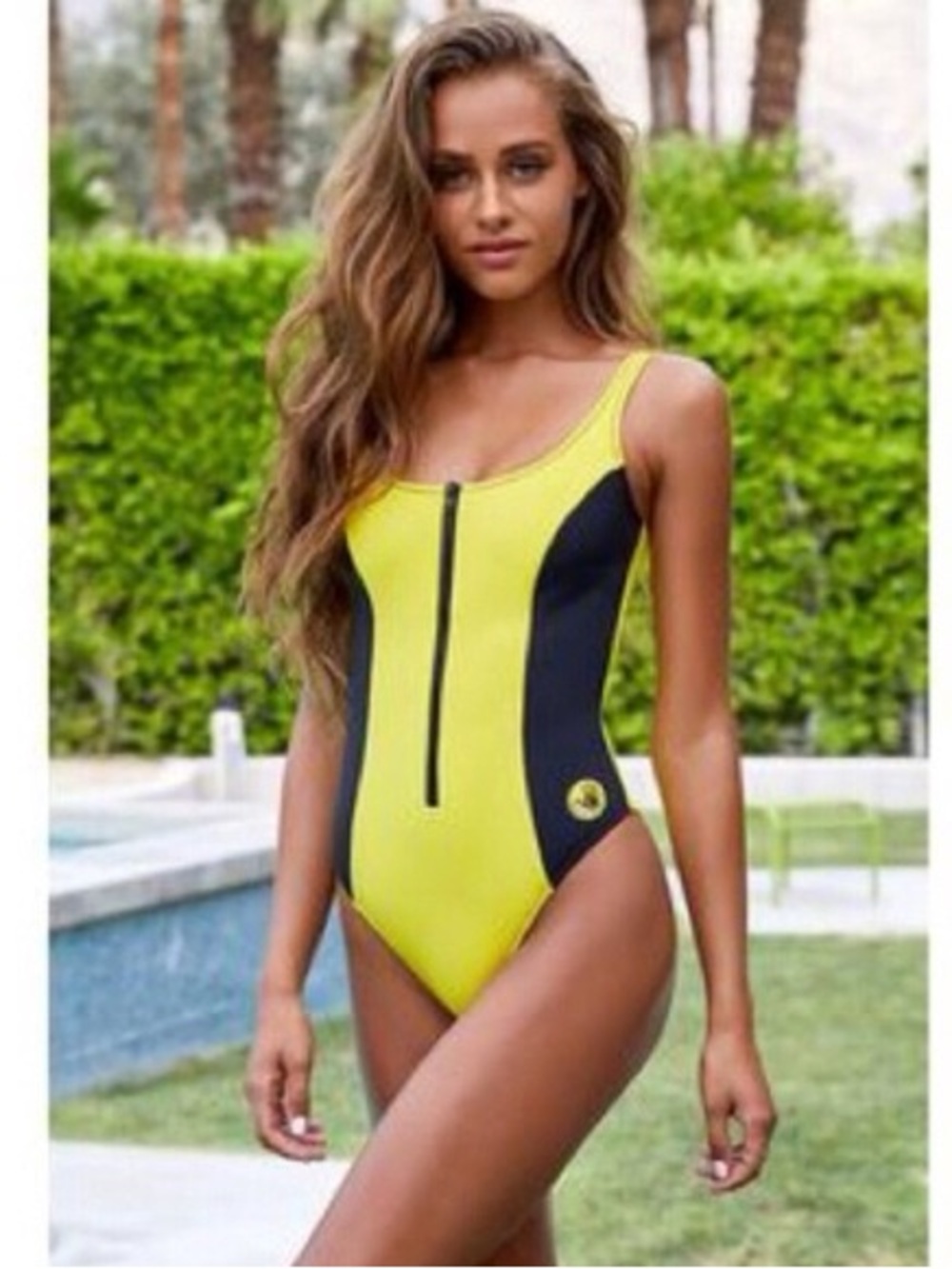 Body Glove Yellow and Black Zip-Front One-Piece Swimsuit